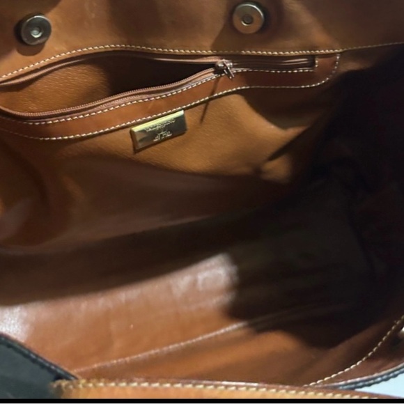 Valentino vintage Black and Brown Tote signature print canvas shoulder Bag - Picture 4 of 7
